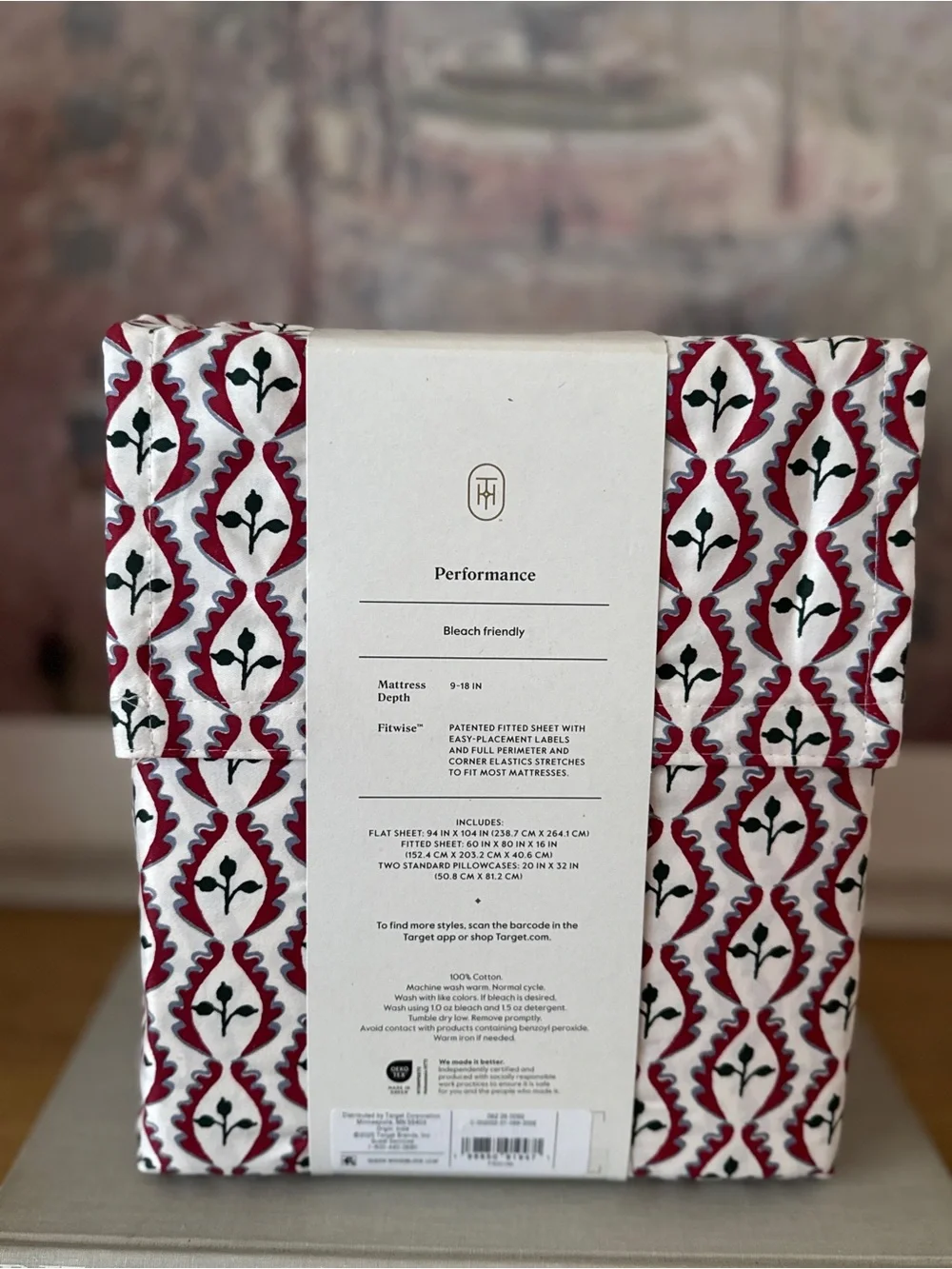 NWT Threshold 400 Thread Count Queen Performance Sheet Set Woodblock Leaf